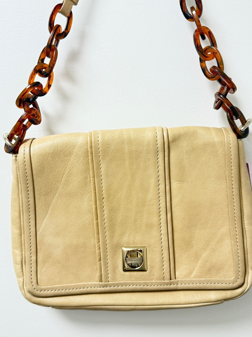 kate spade Beige Leather Shoulder Bag with Tortoiseshell Chain